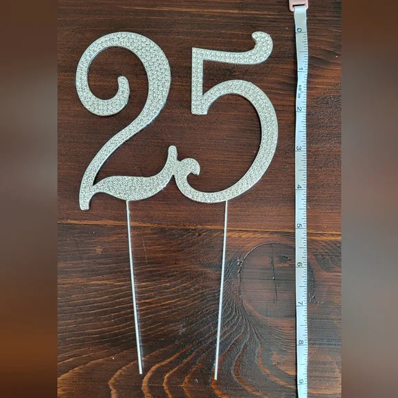 Silver Rhinestone Number 25 Cake Topper - Picture 2 of 6